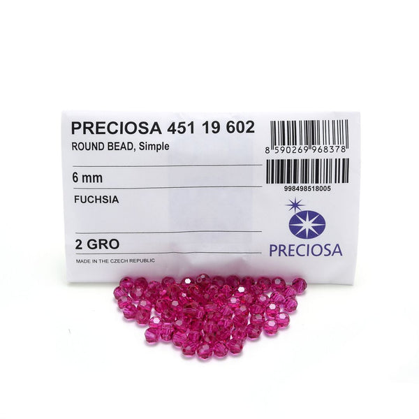 25pcs Preciosa Faceted Round Crystal Beads, Fuchsia (Pink), 6mm, Hole ID 1mm, Pre-2R622