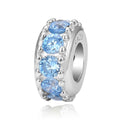 1pc 925 Sterling Silver March Birthstone Bead Charm, Blue Aquarmarine Cubic Zirconia CZ, 9.5x5mm, Hole ID 4.5mm, EC1-C3