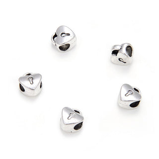 20pcs Heart Lock Large Hole Beads, Hole ID 4.5mm, Antique Silver, Zinc Alloy Metal, MEC-B2