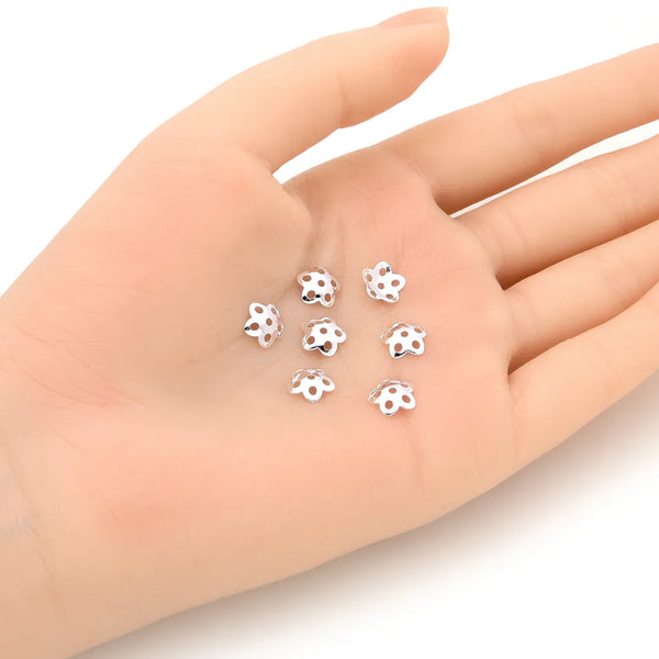 20pcs 925 Sterling Silver Flower Round Bead Caps, Bead End Caps, Size Selections: 6mm/8mm