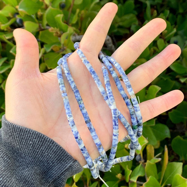 Natural Blue & White Chinese Sodalite Gemstone Heishi Tube Rondelle Beads, 4x2mm/Small, Hole ID 0.9mm, 14.5 Inch/1 Strand, GH-C10