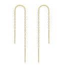1 Pair Real 18K Yellow Gold Plated 925 Sterling Silver Threader Earrings, Pull Through Dangle Cable Chain with Bar Pin Drop, Length Selections: 2/3/4/5/6 Inch