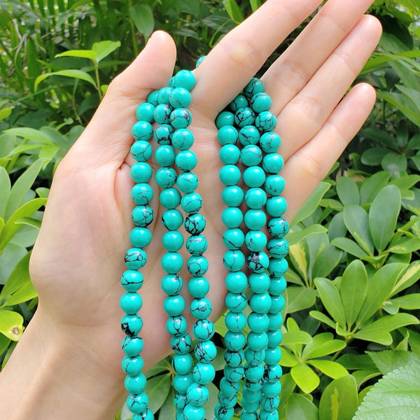 Natural Turquoise Green Howlite Gemstone Round Beads, 1 Strand/15 Inch, Size Selections: 4mm/6mm/8mm/10mm