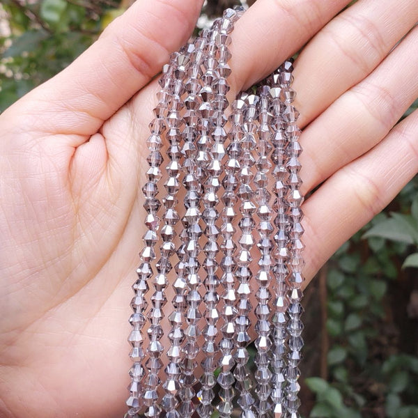 500pcs Creative Club Faceted Bicone Crystal Glass Beads, Silver Champagne, 4mm (0.16 Inch) Small Tiny, Hole ID 0.9mm, CCB429