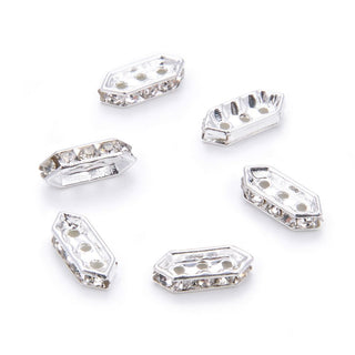 50pcs Grade A 3-Hole Multiple Strands Crystal Clear Rhinestone Beads, Sterling Silver Plated Brass, 15mm Spacer Bar, CF60-1
