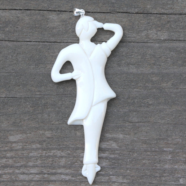 1pc Beautiful Dancing Man Ballerina Hand Carved White Buffalo Bone Drop Pendant, Symbol of Strength Prosperity Pendant, with Sterling Silver Bail, 3.1 Inch, BP-51