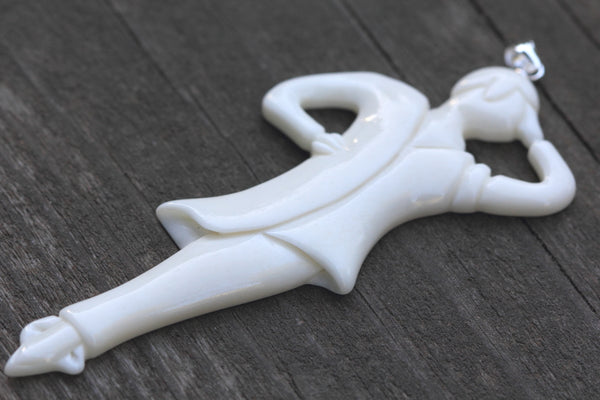 1pc Beautiful Dancing Man Ballerina Hand Carved White Buffalo Bone Drop Pendant, Symbol of Strength Prosperity Pendant, with Sterling Silver Bail, 3.1 Inch, BP-51