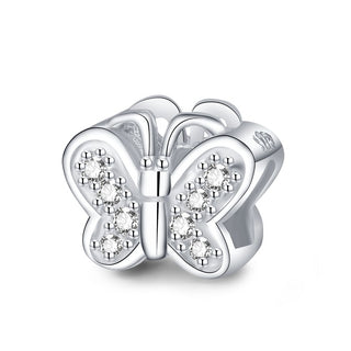 Solid 925 Sterling Silver Butterfly Cubic Zirconia Charm Transformation and Change Bead Fits...