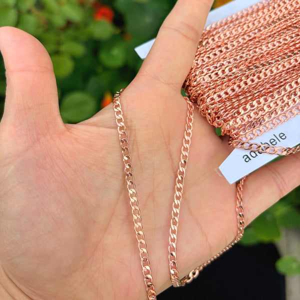 33 Feet Diamond Cut Curb Cuban Copper Chain Link, Bright Coppery, 5.2x3.5mm Large, CW10-L1