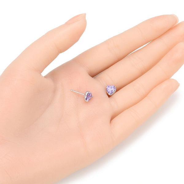 1 Pair 925 Sterling Silver June Love Heart Birthstone Stud Earrings, 6mm/0.84 Carat Cubic Zirconia CZ Created Alexandrite Stone, SSE79-6