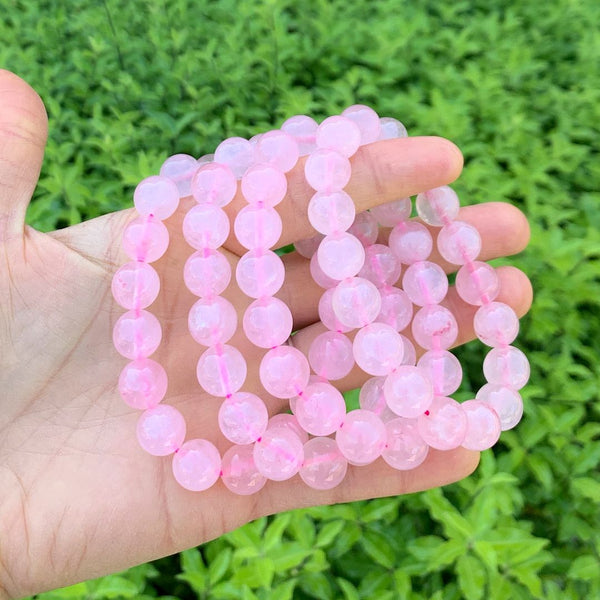 1 Strand Stretch Natural Pink Rose Quartz Beaded Gemstone Bracelet, 10mm Bead, Length Selections: 7 inch/7.5 inch/8 inch/8.5 inch