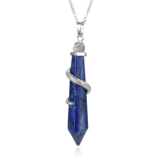 1pc Natural Blue Lapis Lazuli Hexagonal Pile Gemstone Pendant Necklace, 18 Inch Surgical Stainless Steel Chain, GGP-D2