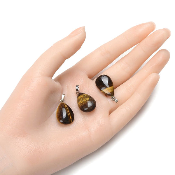 4pcs Natural Golden Yellow Tiger Eye Gemstone Pendants, 20x15mm Teardrop Stone Drops, G2P-T1