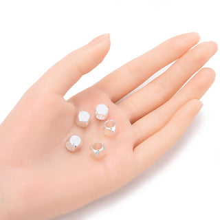 100pcs Smooth Large Hole Cube Beads, Sterling Silver Plated Brass, Size Selections: 3mm/4mm/5mm/6mm/8mm