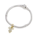 1pc Real Gold Plated Sterling Silver Shining Hand Flower Bead Charm Pendant Cubic Zirconia CZ, Compatible with Pandora All Other Charm Bracelet,EC24-D2