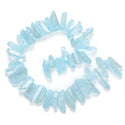 1 Strand Natural Raw Crystal Quartz Gemstone Beads, Medium Size Drilled Stone Points, Aquamarine Blue AB Titanium Coated Gem Stick, 15 Inch, GA-D7