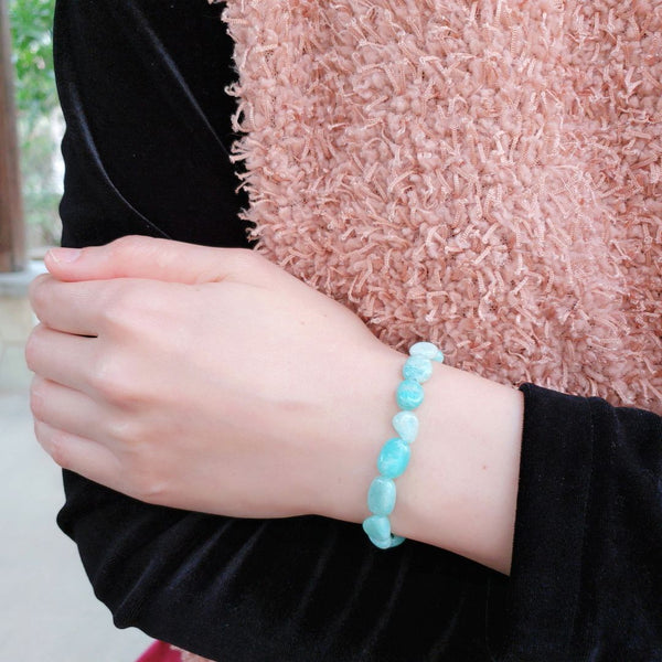 1 Strand Stretch Natural Amazonite Free Form Gemstone Bracelet, 7-10mm Beads, Length Selections: 7 inch/7.5 inch