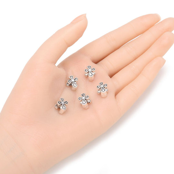 20pcs Cross Sign Large Hole Beads, Hole ID 4.5mm, Antique Silver, Zinc Alloy Metal, MEC-D2
