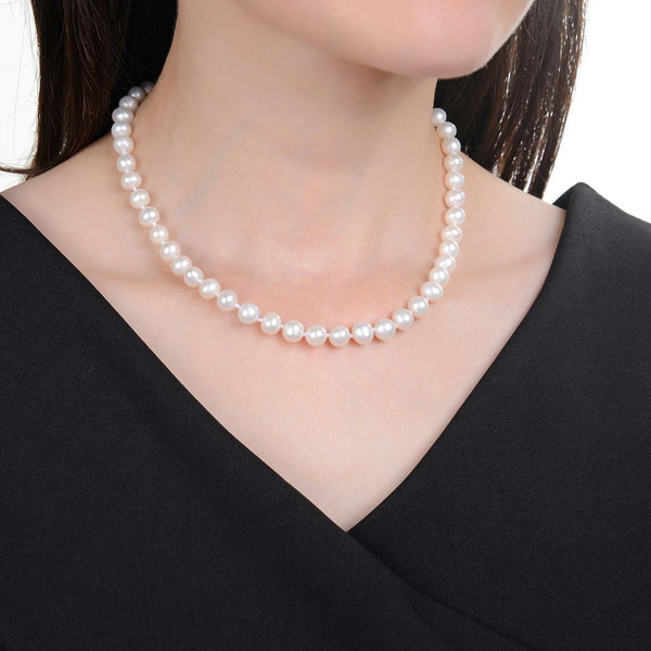 Natural Grade AA+ Potato Round White Cultured Freshwater Pearl Necklace, 7-8mm Pearl Strand, Length Selections: 16 inch/18 Inch