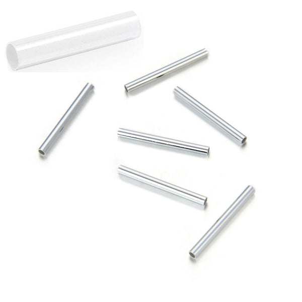 100pcs Tarnish Resistant Straight Tubes, Sterling Silver Plated Brass, Hole ID 1.2mm, Size Selections: 10x2mm, 20x2mm