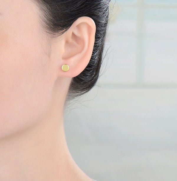 1 Pair 18K Yellow Gold Plated 925 Sterling Silver Stud Earrings, Circle Disc Round Dot Ear Studs, Small Tiny, SSE96-2