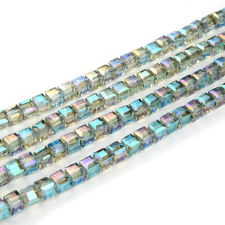100pcs Creative Club Faceted Cube Crystal Glass Beads, Peridot Shimmer, 6mm, Hole ID 1mm, CCC636