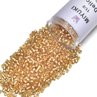 7.5g Miyuki Delica 11/0 Seed Beads, Transparent Silver-Lined Gold DB42