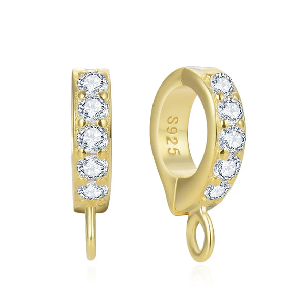 2pcs 925 Sterling Silver Hinged Bails, Real 18K Yellow Gold Plated, Cubic Zirconia CZ, 12.5mm, SS96-2