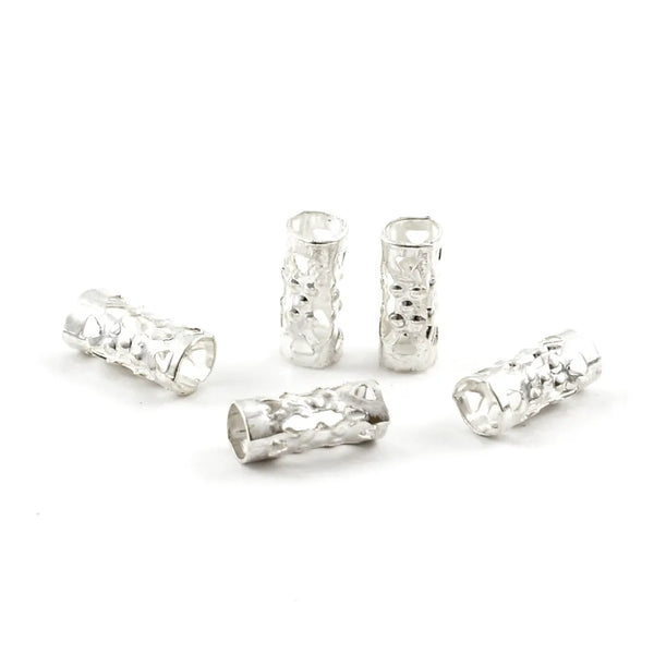 100pcs Large Hole Filigree Tube Beads, Sterling Silver Plated Brass, Size Selections: 8x3mm, 8x4mm