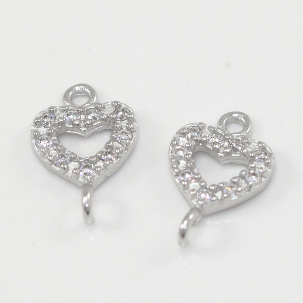 4pcs 925 Sterling Silver Fancy Heart Design Earring Jewelry Connectors, Cubic Zirconia CZ, Tarnish Resistant Rhodium Plated,12x8.5mm, SS36-AA
