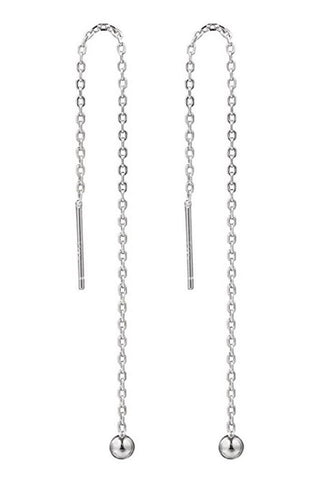 1 Pair 925 Sterling Silver Threader Earrings, Pull Through Dangle Cable Chain with Tiny 3mm Ball, Length Selections: 2/3/4/5/6 Inch