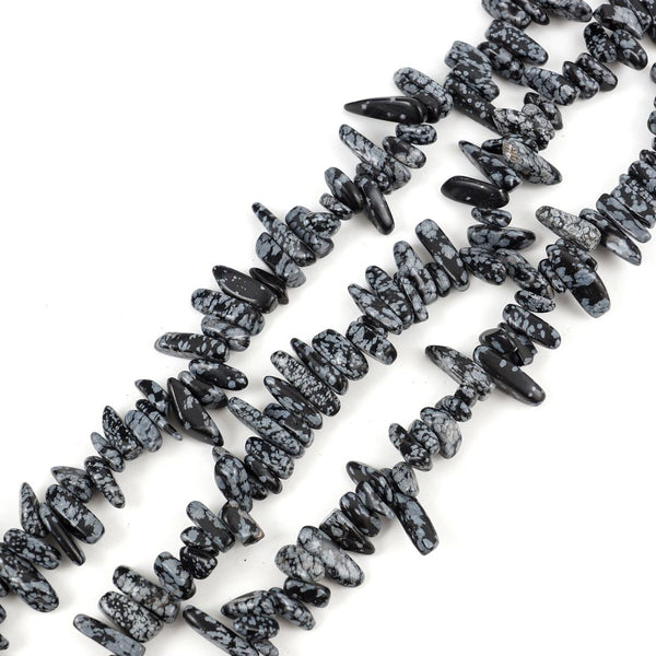 Natural Snowflake Obsidian Stick Point Beads, Irregular, 7mm-23mm Long, Hole ID 1mm 1 Strand/15 Inch, GZ5-5