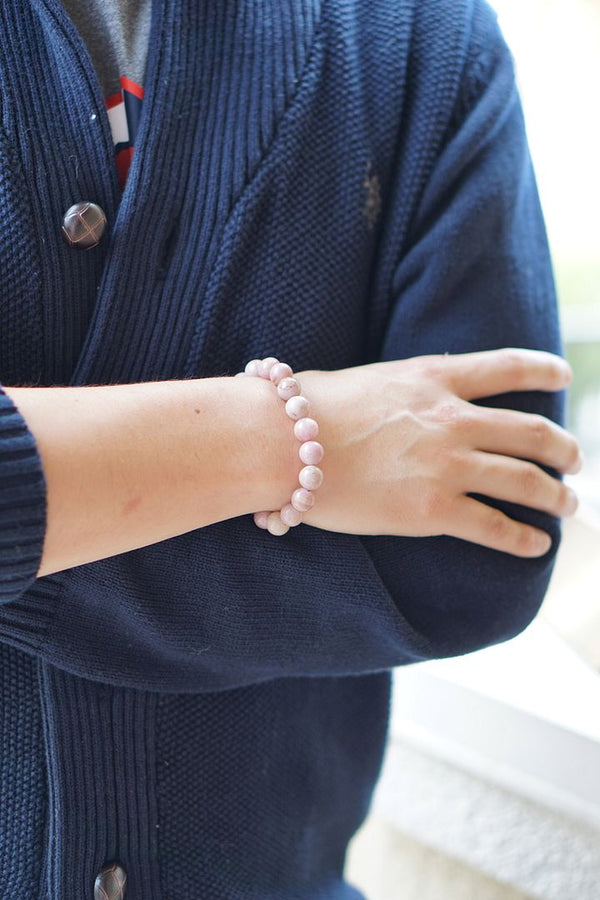 1 Strand Stretch Natural Pink Rhodonite Beaded Gemstone Bracelet, 10mm Bead, Length Selections: 7 inch/7.5 inch/8 inch/8.5 inch