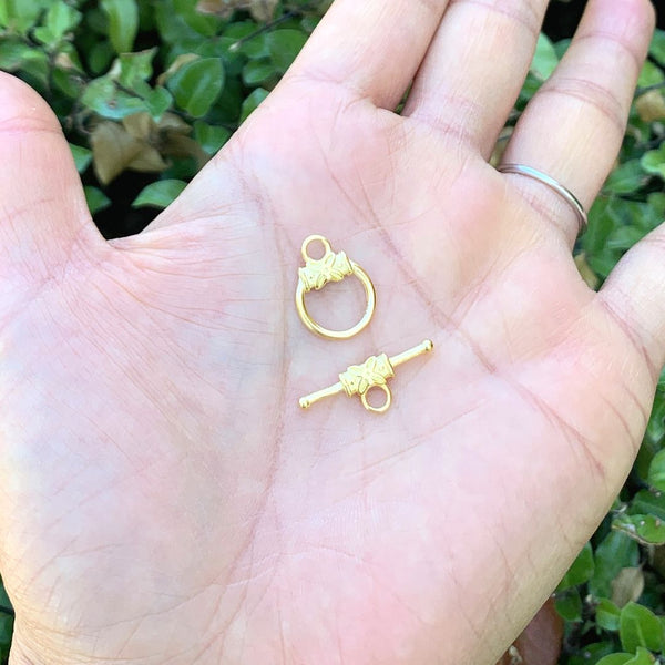 2 sets 925 Sterling Silver Flower Toggle Clasps, Real 18K Yellow Gold Plated, Size Selections: 9mm/12mm/15mm