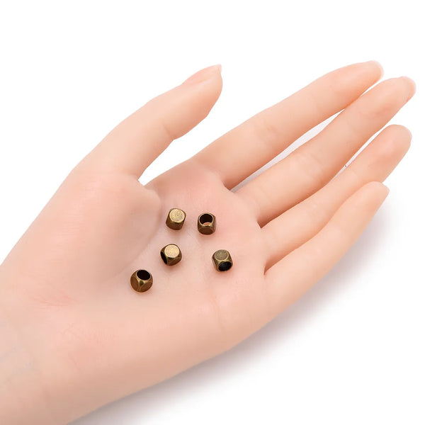 100pcs Large Hole Cube Beads, Antique Bronze Plated Brass, Tarnish Resistant, Size Selections: 3mm/4mm/5mm/6mm/8mm