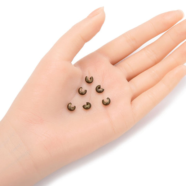 100pcs Crimp Bead Knot Covers, Crimp End Caps, Antique Bronze Plated Brass, Size Selection: 3mm/4mm/5mm/6mm