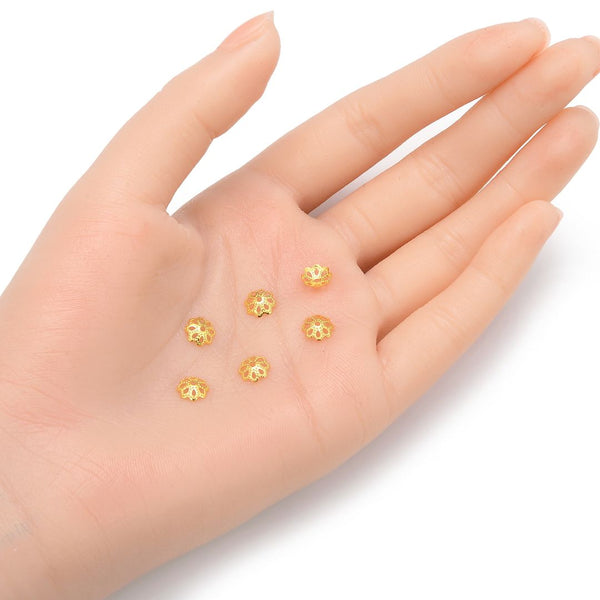 50pcs Tarnish Resistant Bead Caps, 18K Yellow Gold Plated Brass, Size Selections: 6mm/8mm/10mm
