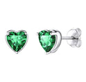 1 Pair 925 Sterling Silver May Love Heart Birthstone Stud Earrings, 6mm/0.84 Carat Cubic Zirconia CZ Green Emerald Stone, SSE79-5