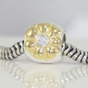 1pc Solid 925 Sterling Silver Golden Flower Cubic Zirconia Bead Charm, Compatible with Pandora All Other Charm Bracelet, EC80
