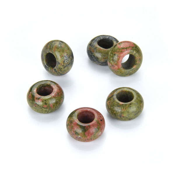 10pcs Natural Unakite Jasper Gemstone Donut Rondelle Beads,14x8mm, Hole ID 5.6mm, GW-A11