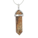 1pc Natural Picture Jasper Gemstone Pendant Necklace, 18 Inch Surgical Stainless Steel Chain, GGP-C18