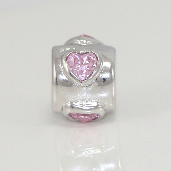 1pc Solid 925 Sterling Silver Heart Love CZ Bead Charm, Compatible with Pandora All Other Charm Bracelet, EC75