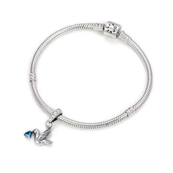 1pc 925 Sterling Silver Bird Charm, Freedom Lover December Birthstone Charm Drop, Blue Zircon Cubic Zirconia CZ, 20mm Long, Hole ID 4.5mm, EC1-D12