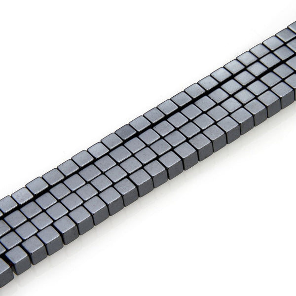 Grade A Natural Black Hematite Gemstone Cube Beads, 2 strands/190pcs Beads, 4mm/Small Tiny, Hole ID 1mm, GFC-K1