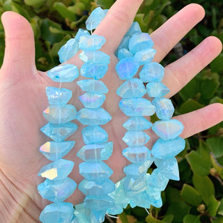 Natural Raw Crystal Quartz Nugget Drilled Gemstone Beads, Aqua Blue AB Titanium Coated Stone Nuggets, 15 Inch, GA-B7