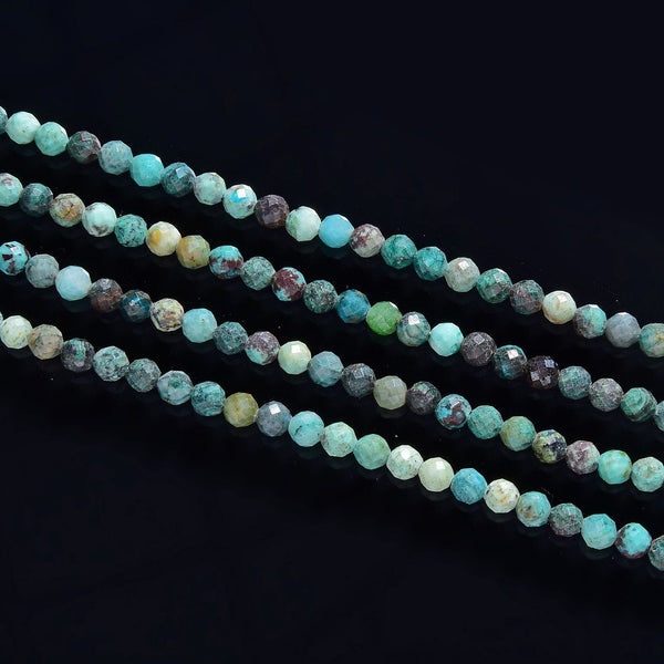Natural Chrysocolla Gemstone Tiny Small Faceted Round Beads, 4mm, Hole ID 0.6mm, 15 Inch/1 Strand, GK4-16