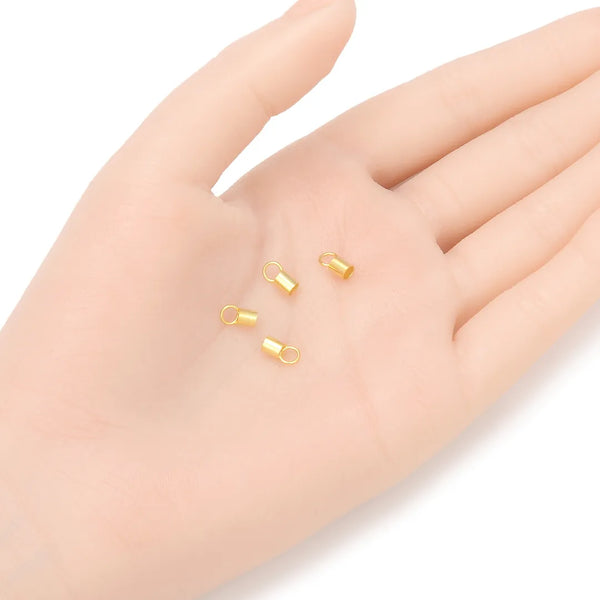 20pcs 925 Sterling Silver Crimp End Caps, Real 18K Yellow Gold Plated, Cord End Caps, Hole ID Selections: 1.5mm/2mm/2.5mm/3mm