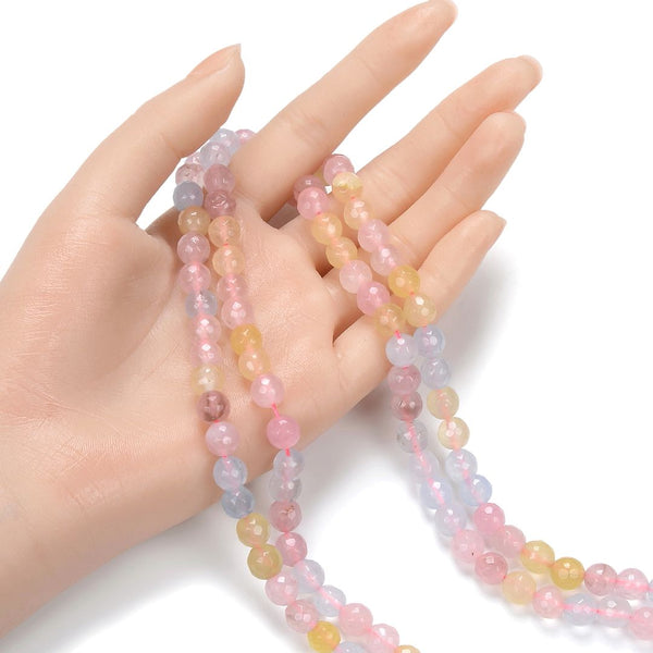 Natural Morganite Jade Gemstone Faceted Round Beads, 8mm, Hole ID 1mm, 14 Inch/1 Strand, GH-F25