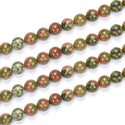 Natural Unakite Jasper Gemstone Round Beads, 1 Strand/15 Inch, Size Selections: 4mm/6mm/8mm/10mm