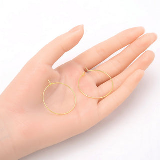 20pcs Tarnish Resistant Round Hoop Earring Findings, 18K Yellow Gold Plated Brass, 0.7mm/21 Gauge, Size Selections: 20/30/40/40/50mm